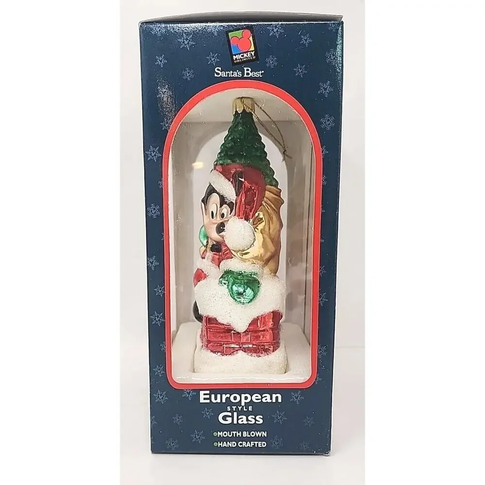 Vtg‎ Disney 1997 Mickey Mouse Santa Blown glass Christmas ornament Large 7” Tall